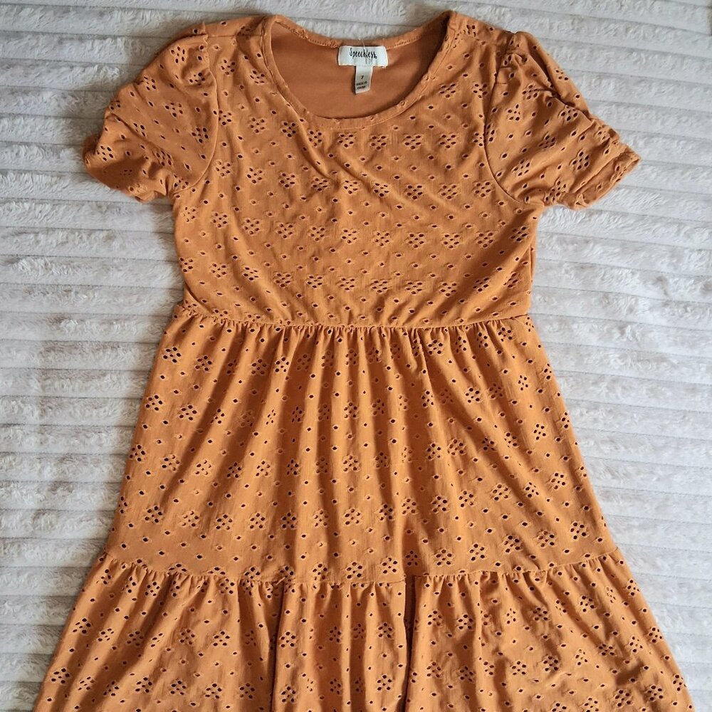 Speechless Kids Girls Rust Orange Eyelet Tiered Ruffle Mini Dress